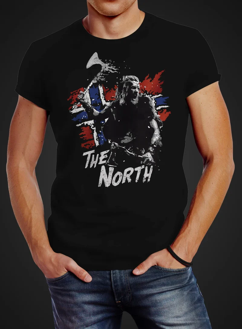 Herren T-Shirt The North Wikinger Berserker Norwegen Valhalla Odin Ragnar Fashion Streetstyle