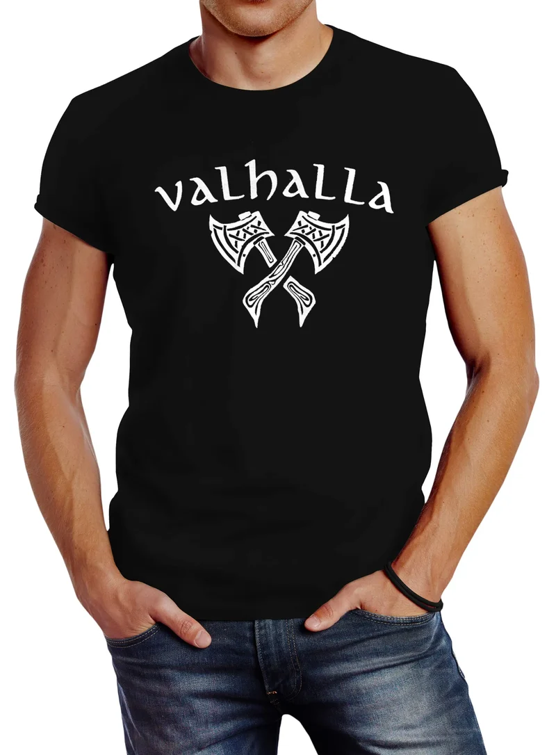 Herren T-Shirt Valhalla Axt nordische Mythologie Wikinger Krieger Fashion Streetstyle