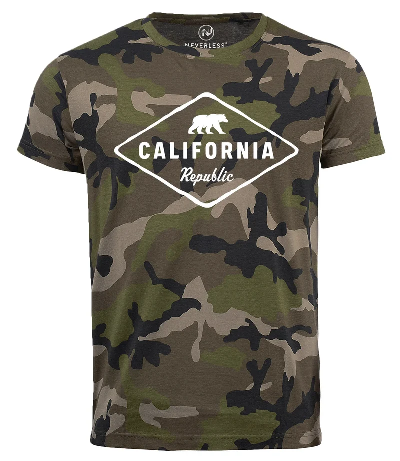 Herren Camo-Shirt California Republic Bear Badge Bär Sunshine State USA T-Shirt Camouflage Tarnmuster