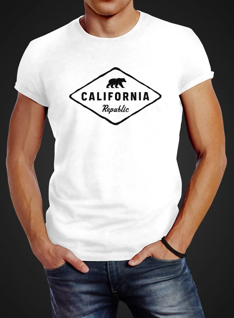 Herren T-Shirt California Republic Bear Badge Bär Sunshine State USA Fashion Streetstyle