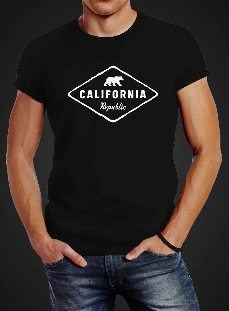 Herren T-Shirt California Republic Bear Badge Bär Sunshine State USA Fashion Streetstyle