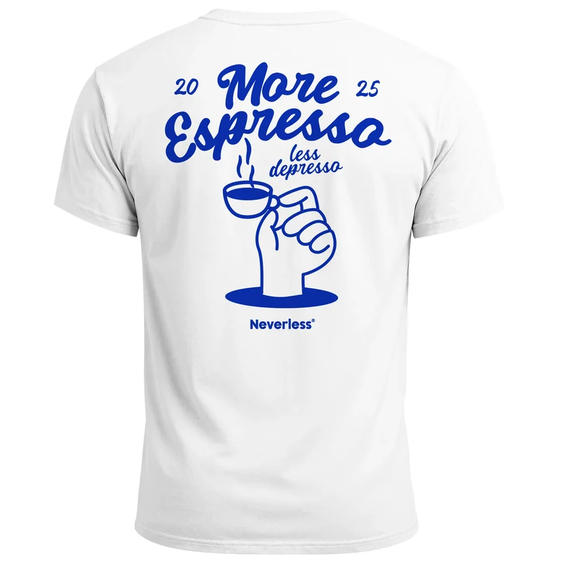 Herren T-Shirt Backprint More Espresso Kaffeeliebhaber Grafikshirt Sommer Männer Fashion Streetstyle Baumwolle