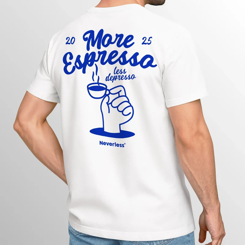 Herren T-Shirt Backprint More Espresso Kaffeeliebhaber Grafikshirt Sommer Männer Fashion Streetstyle Baumwolle