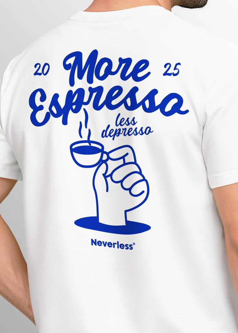 Herren T-Shirt Backprint More Espresso Kaffeeliebhaber Grafikshirt Sommer Männer Fashion Streetstyle Baumwolle
