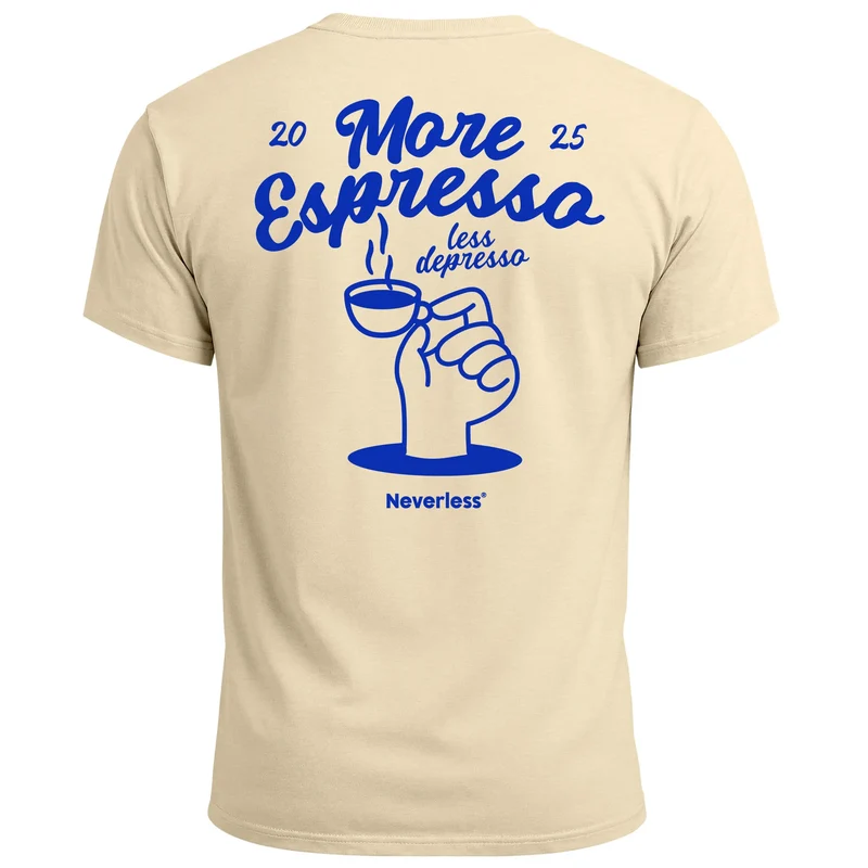 Herren T-Shirt Backprint More Espresso Kaffeeliebhaber Grafikshirt Sommer Männer Fashion Streetstyle Baumwolle