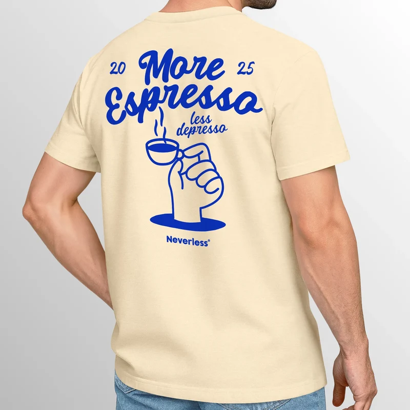 Herren T-Shirt Backprint More Espresso Kaffeeliebhaber Grafikshirt Sommer Männer Fashion Streetstyle Baumwolle