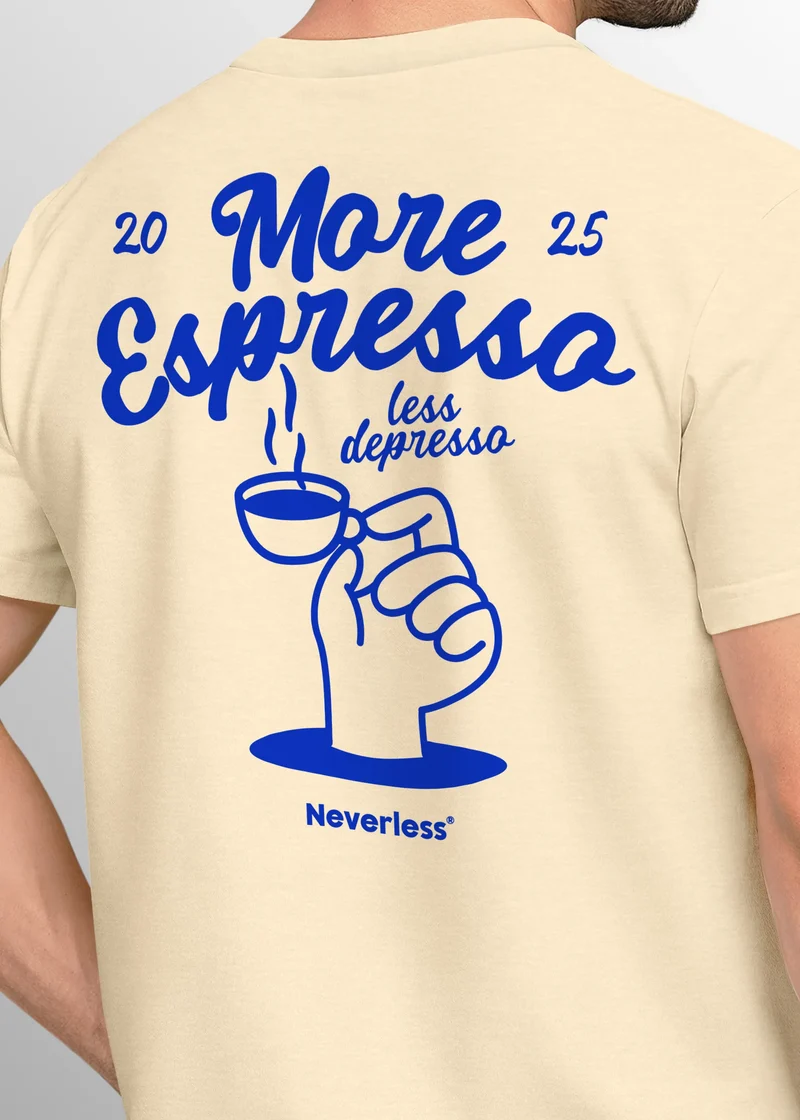 Herren T-Shirt Backprint More Espresso Kaffeeliebhaber Grafikshirt Sommer Männer Fashion Streetstyle Baumwolle