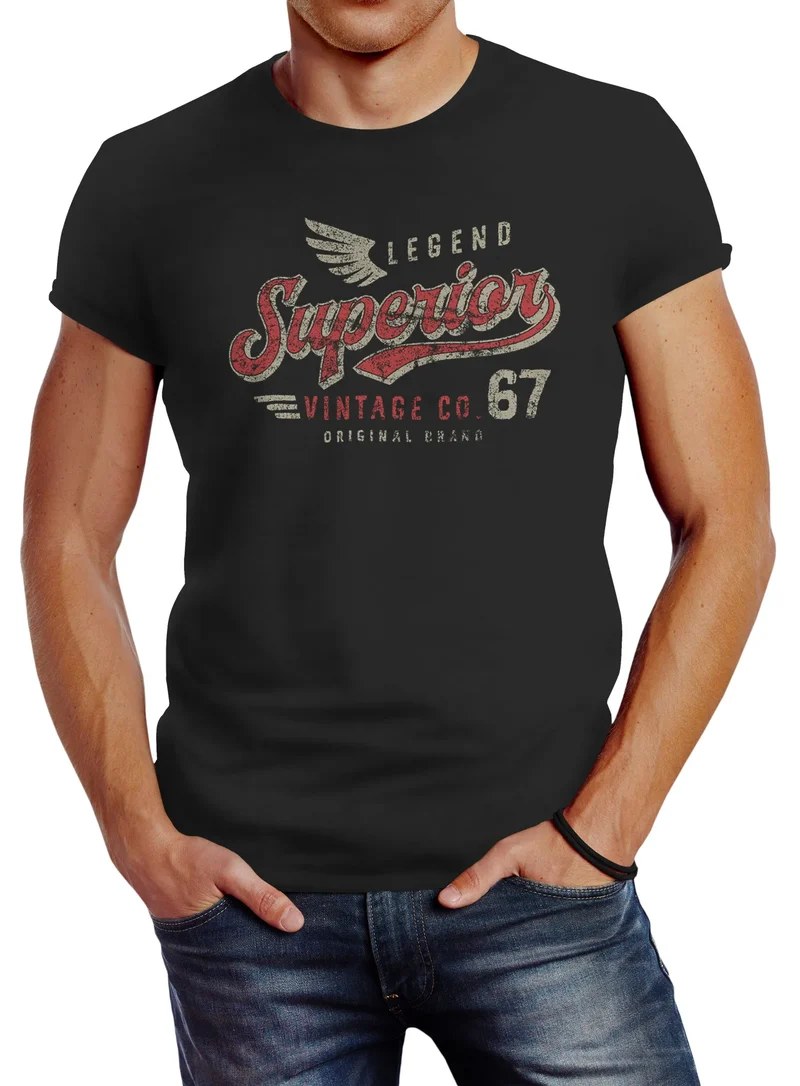 Herren T-Shirt Vintage Retro Motiv Schriftzug Superior Legend Flügel Fashion Streetstyle