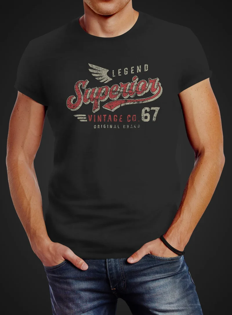 Herren T-Shirt Vintage Retro Motiv Schriftzug Superior Legend Flügel Fashion Streetstyle