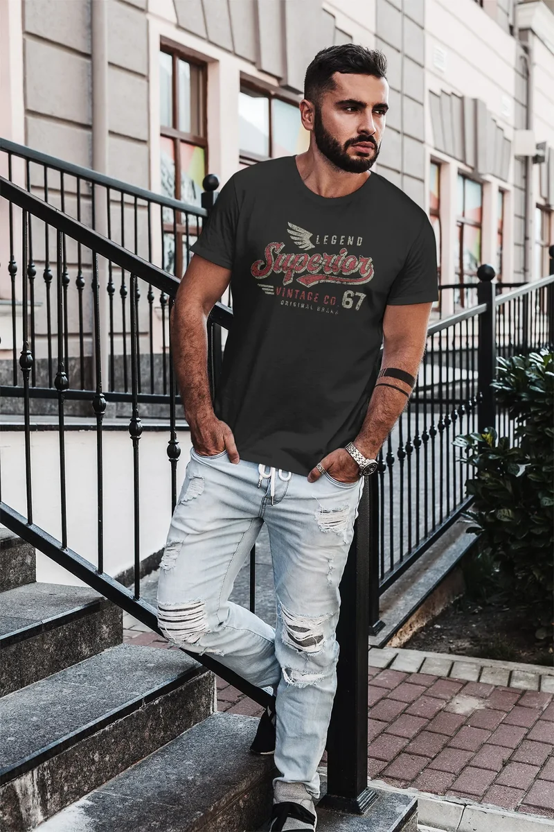 Herren T-Shirt Vintage Retro Motiv Schriftzug Superior Legend Flügel Fashion Streetstyle