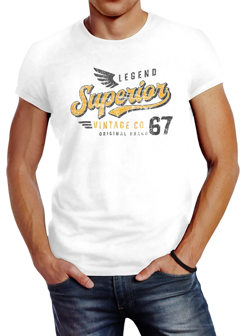 Herren T-Shirt Vintage Retro Motiv Schriftzug Superior Legend Flügel Fashion Streetstyle