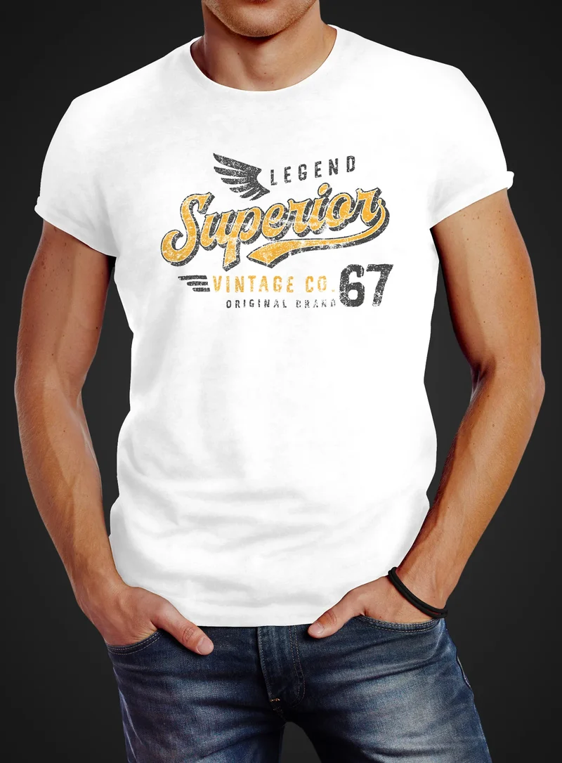 Herren T-Shirt Vintage Retro Motiv Schriftzug Superior Legend Flügel Fashion Streetstyle