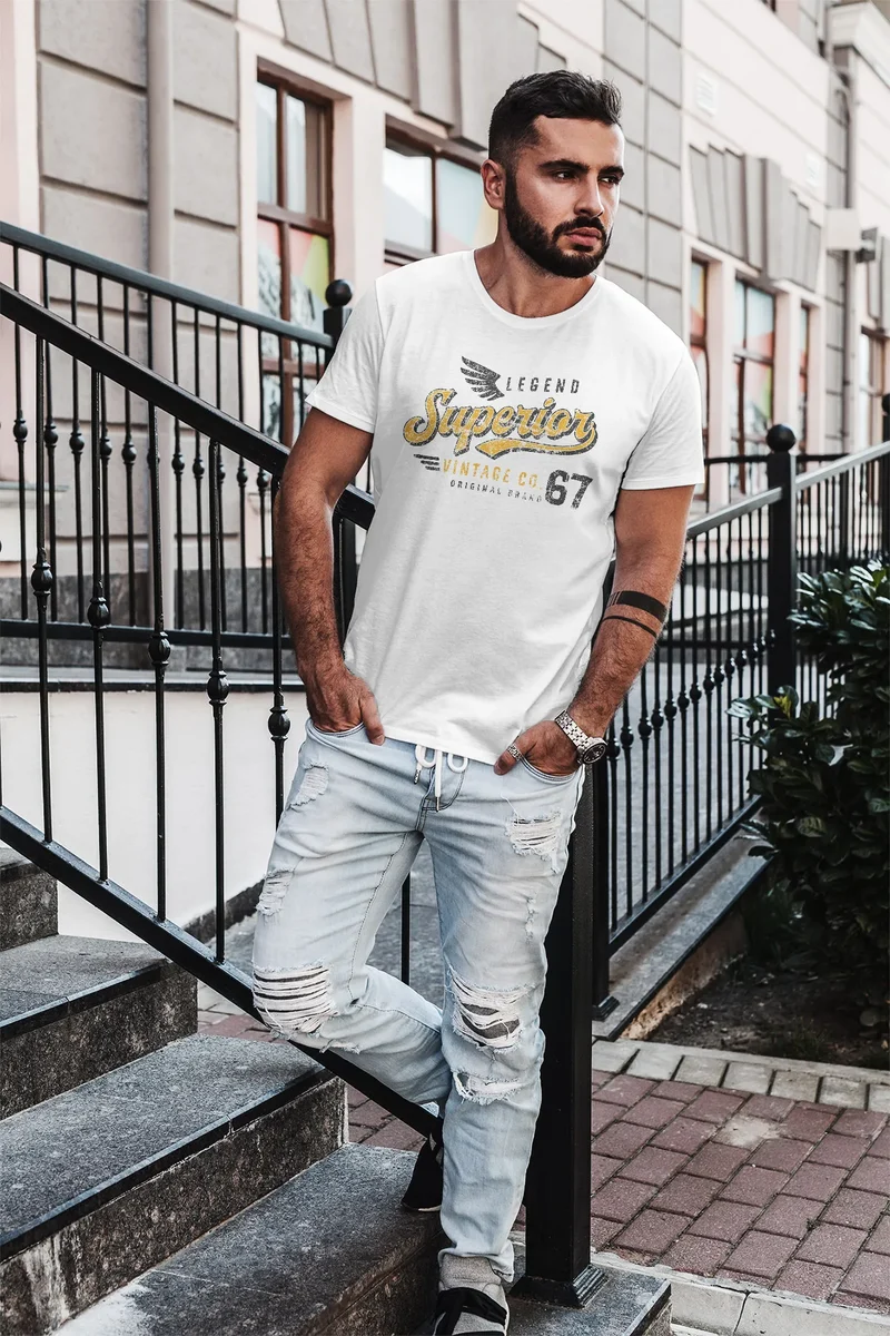 Herren T-Shirt Vintage Retro Motiv Schriftzug Superior Legend Flügel Fashion Streetstyle