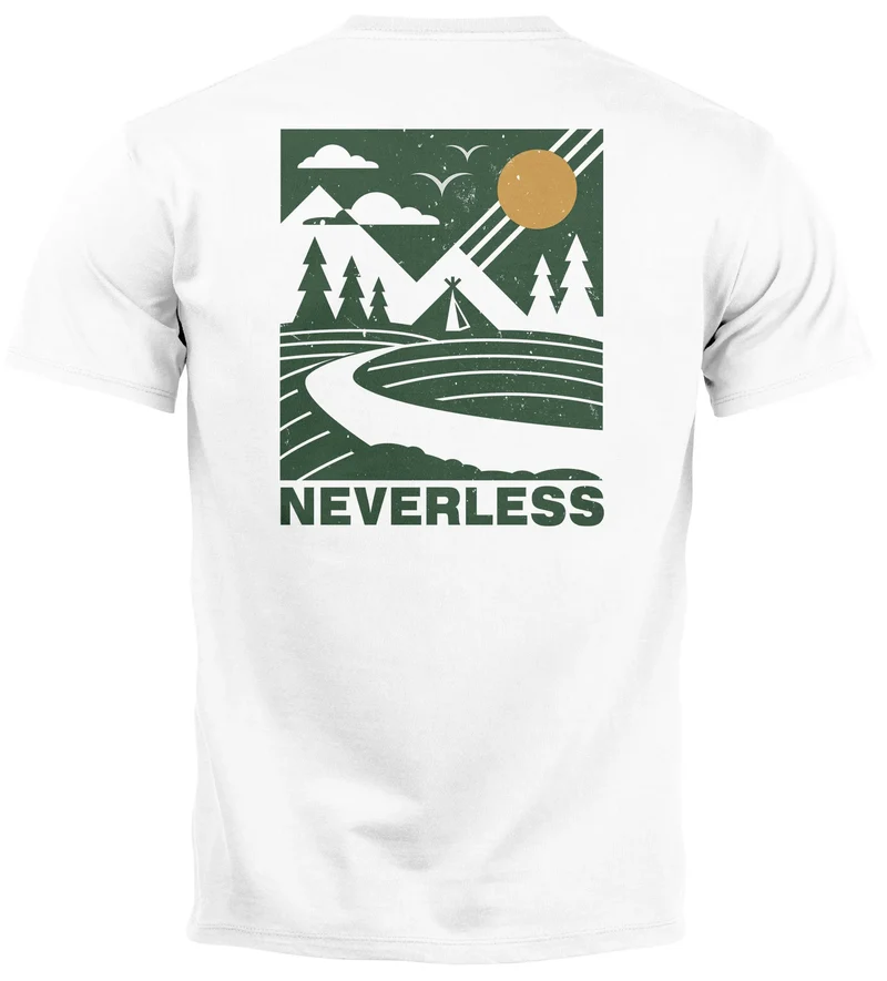 Herren T-Shirt Backprint Berge Outdoor Wald Camping Rückenaufdruck Männer Fashion Streetstyle