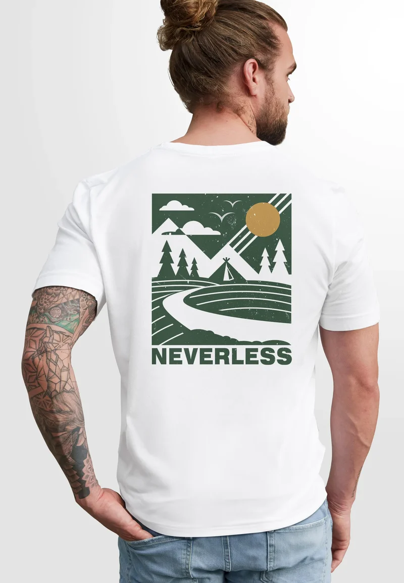 Herren T-Shirt Backprint Berge Outdoor Wald Camping Rückenaufdruck Männer Fashion Streetstyle