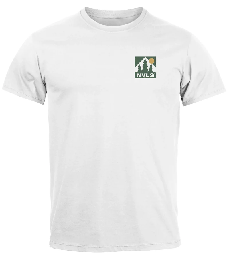 Herren T-Shirt Backprint Berge Outdoor Wald Camping Rückenaufdruck Männer Fashion Streetstyle