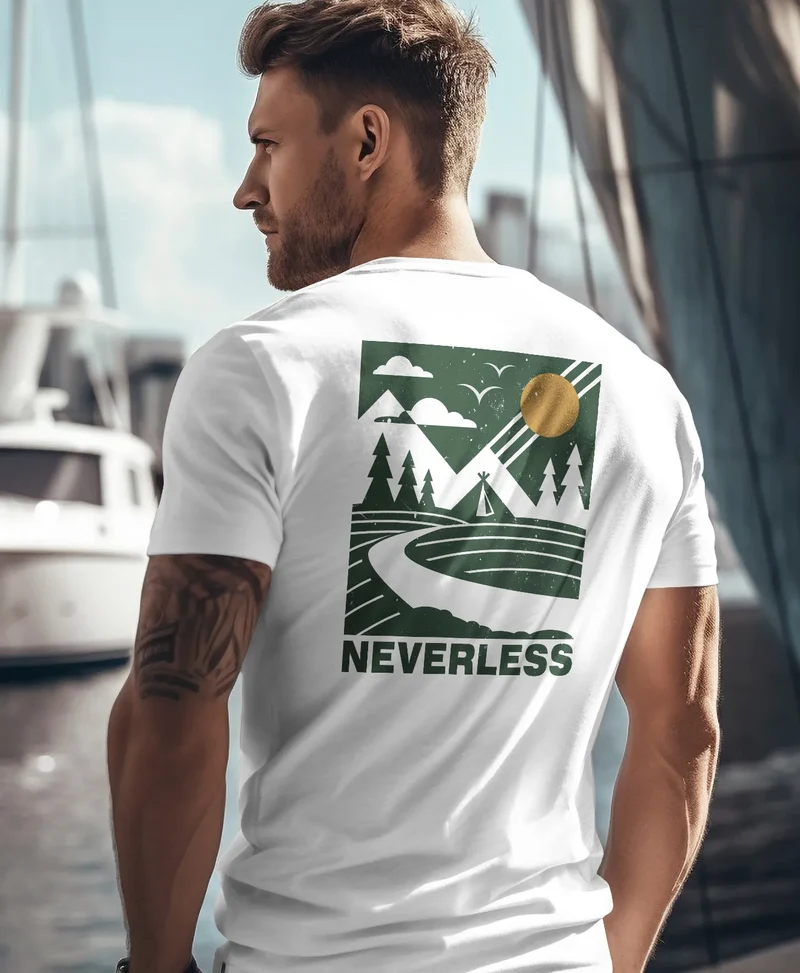 Herren T-Shirt Backprint Berge Outdoor Wald Camping Rückenaufdruck Männer Fashion Streetstyle