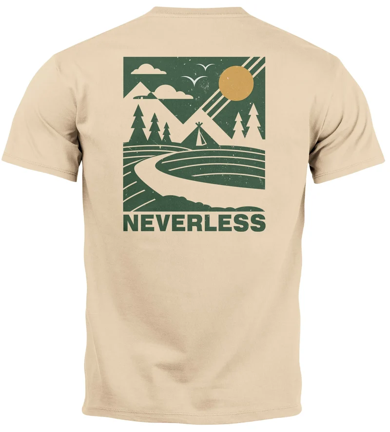 Herren T-Shirt Backprint Berge Outdoor Wald Camping Rückenaufdruck Männer Fashion Streetstyle