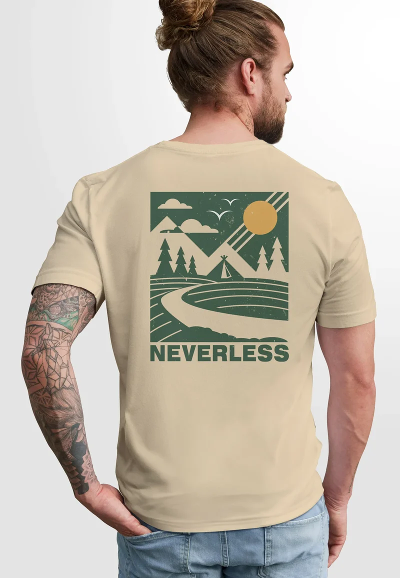 Herren T-Shirt Backprint Berge Outdoor Wald Camping Rückenaufdruck Männer Fashion Streetstyle