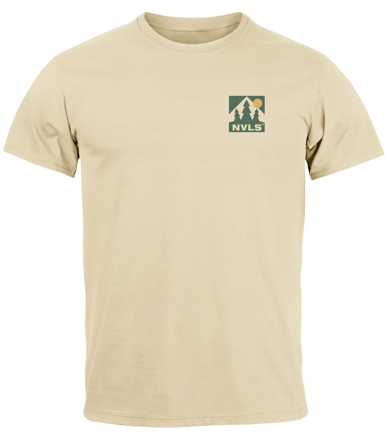 Herren T-Shirt Backprint Berge Outdoor Wald Camping Rückenaufdruck Männer Fashion Streetstyle