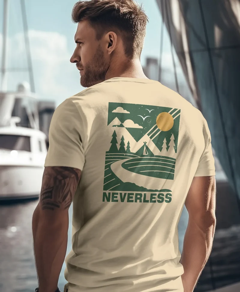 Herren T-Shirt Backprint Berge Outdoor Wald Camping Rückenaufdruck Männer Fashion Streetstyle