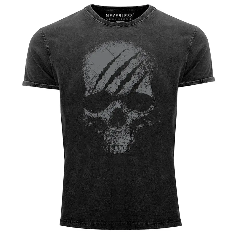 Herren Vintage Shirt Totenkopf Skull Totenschädel Skelett Print Aufdruck Fashion Streetstyle