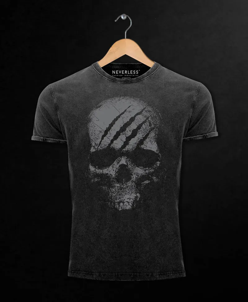 Herren Vintage Shirt Totenkopf Skull Totenschädel Skelett Print Aufdruck Fashion Streetstyle