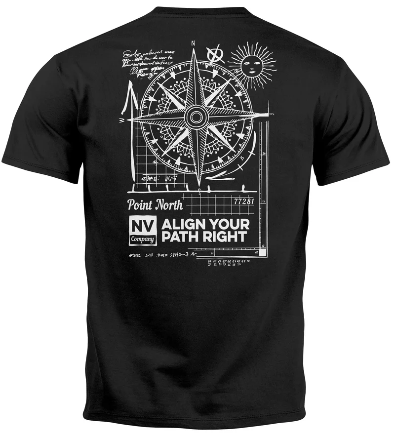Herren T-Shirt Backprint Maritim Kompass Segeln Sommer Fashion Streetstyle