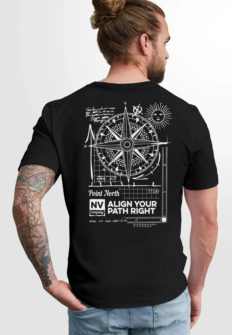 Herren T-Shirt Backprint Maritim Kompass Segeln Sommer Fashion Streetstyle