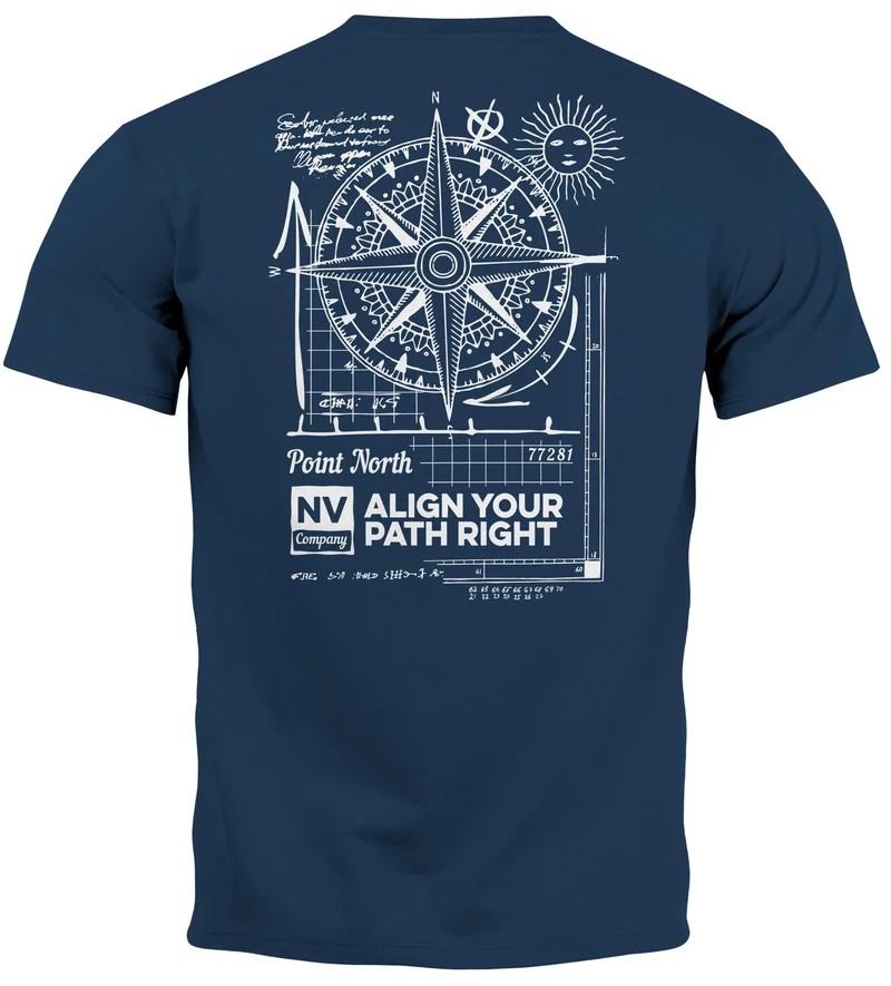 Herren T-Shirt Backprint Maritim Kompass Segeln Sommer Fashion Streetstyle