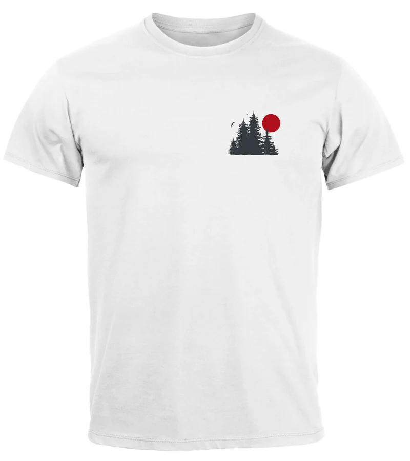 Herren T-Shirt Logo Print Wald Silhouette Natur Aufdruck Outdoor Fashion Basicshirt Streetstyle