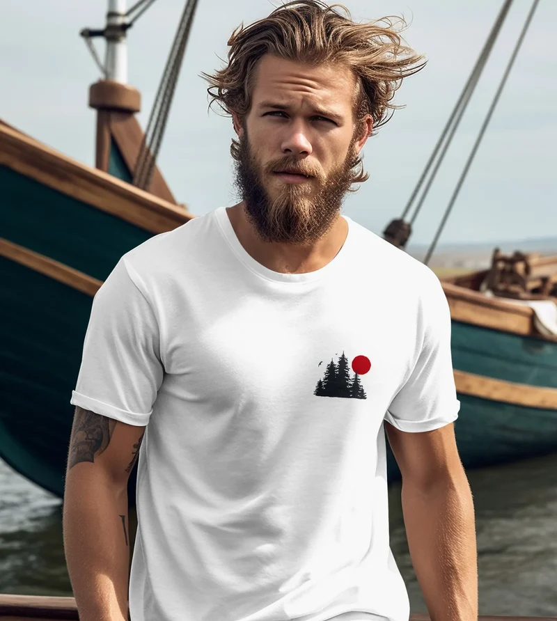 Herren T-Shirt Logo Print Wald Silhouette Natur Aufdruck Outdoor Fashion Basicshirt Streetstyle