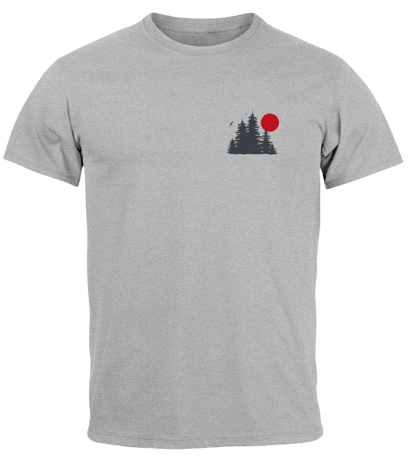 Herren T-Shirt Logo Print Wald Silhouette Natur Aufdruck Outdoor Fashion Basicshirt Streetstyle