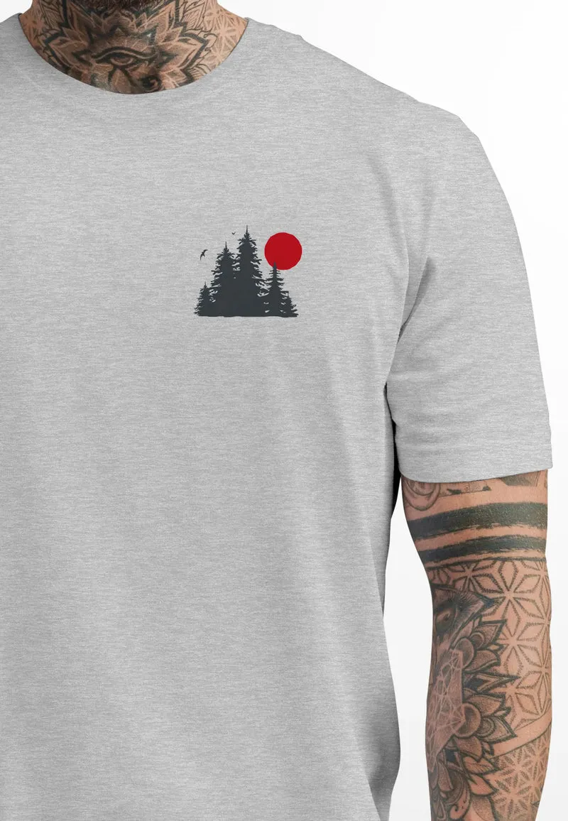 Herren T-Shirt Logo Print Wald Silhouette Natur Aufdruck Outdoor Fashion Basicshirt Streetstyle