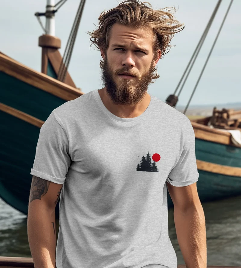 Herren T-Shirt Logo Print Wald Silhouette Natur Aufdruck Outdoor Fashion Basicshirt Streetstyle