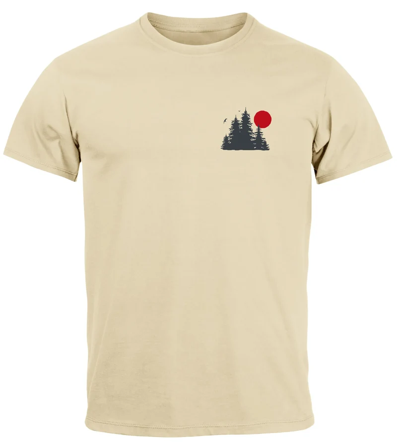 Herren T-Shirt Logo Print Wald Silhouette Natur Aufdruck Outdoor Fashion Basicshirt Streetstyle