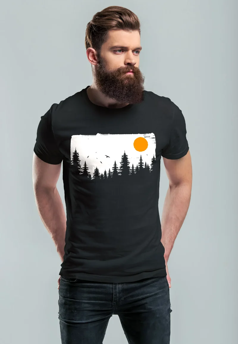 Herren T-Shirt Wald Bäume Outdoor Adventure Abenteuer Natur-Liebhaber Fashion Streetstyle