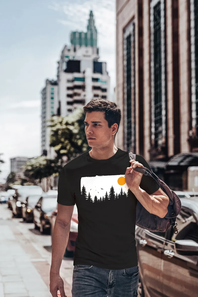 Herren T-Shirt Wald Bäume Outdoor Adventure Abenteuer Natur-Liebhaber Fashion Streetstyle