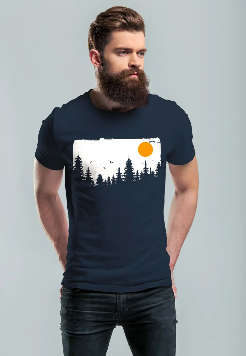 Herren T-Shirt Wald Bäume Outdoor Adventure Abenteuer Natur-Liebhaber Fashion Streetstyle