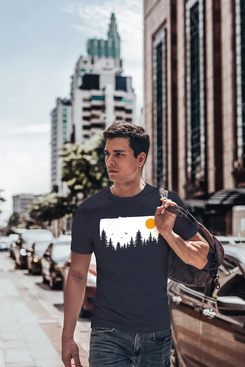 Herren T-Shirt Wald Bäume Outdoor Adventure Abenteuer Natur-Liebhaber Fashion Streetstyle
