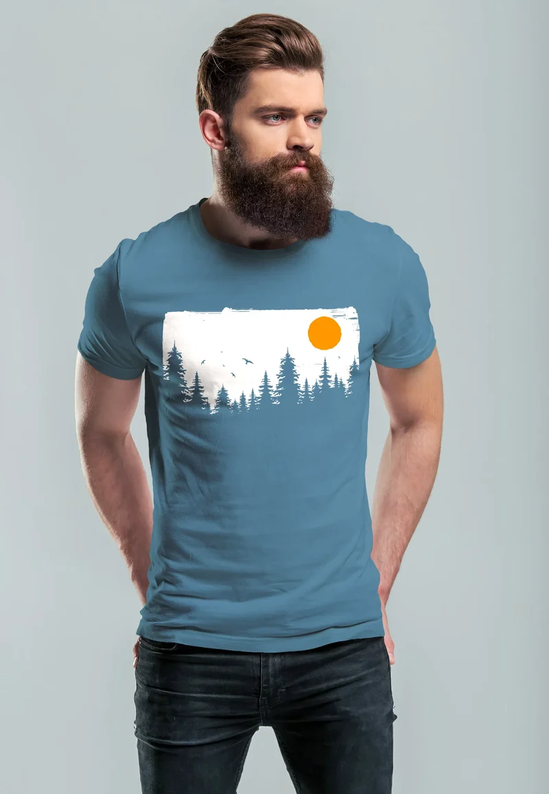 Herren T-Shirt Wald Bäume Outdoor Adventure Abenteuer Natur-Liebhaber Fashion Streetstyle