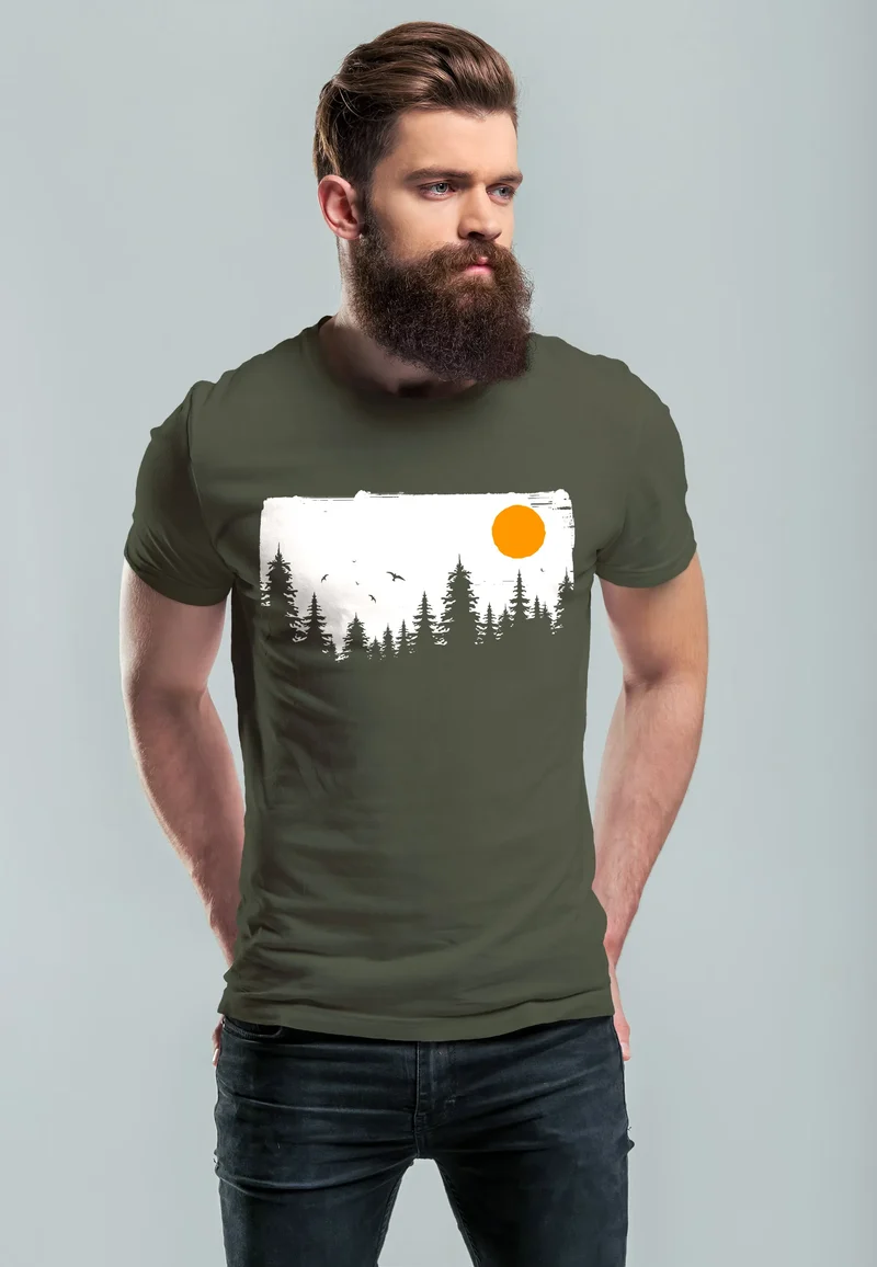Herren T-Shirt Wald Bäume Outdoor Adventure Abenteuer Natur-Liebhaber Fashion Streetstyle
