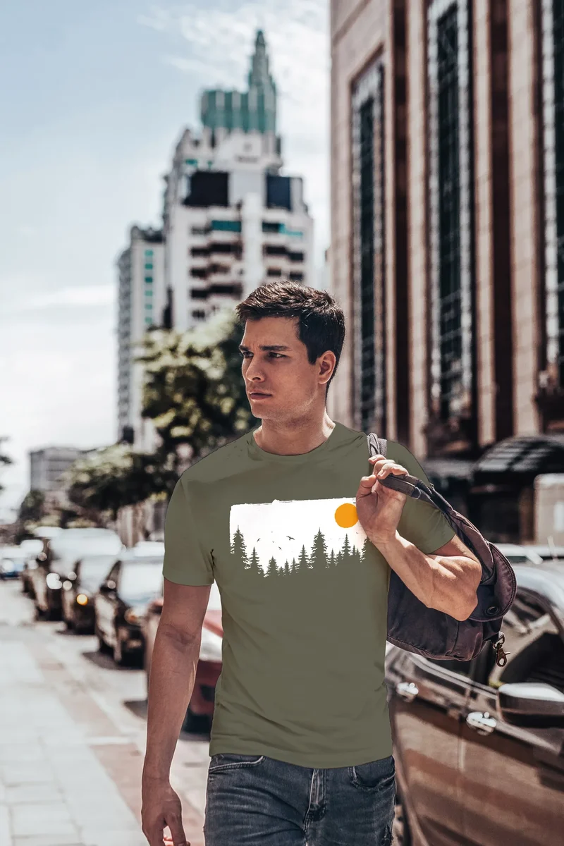Herren T-Shirt Wald Bäume Outdoor Adventure Abenteuer Natur-Liebhaber Fashion Streetstyle