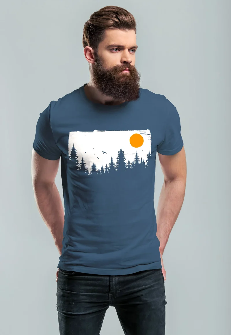 Herren T-Shirt Wald Bäume Outdoor Adventure Abenteuer Natur-Liebhaber Fashion Streetstyle