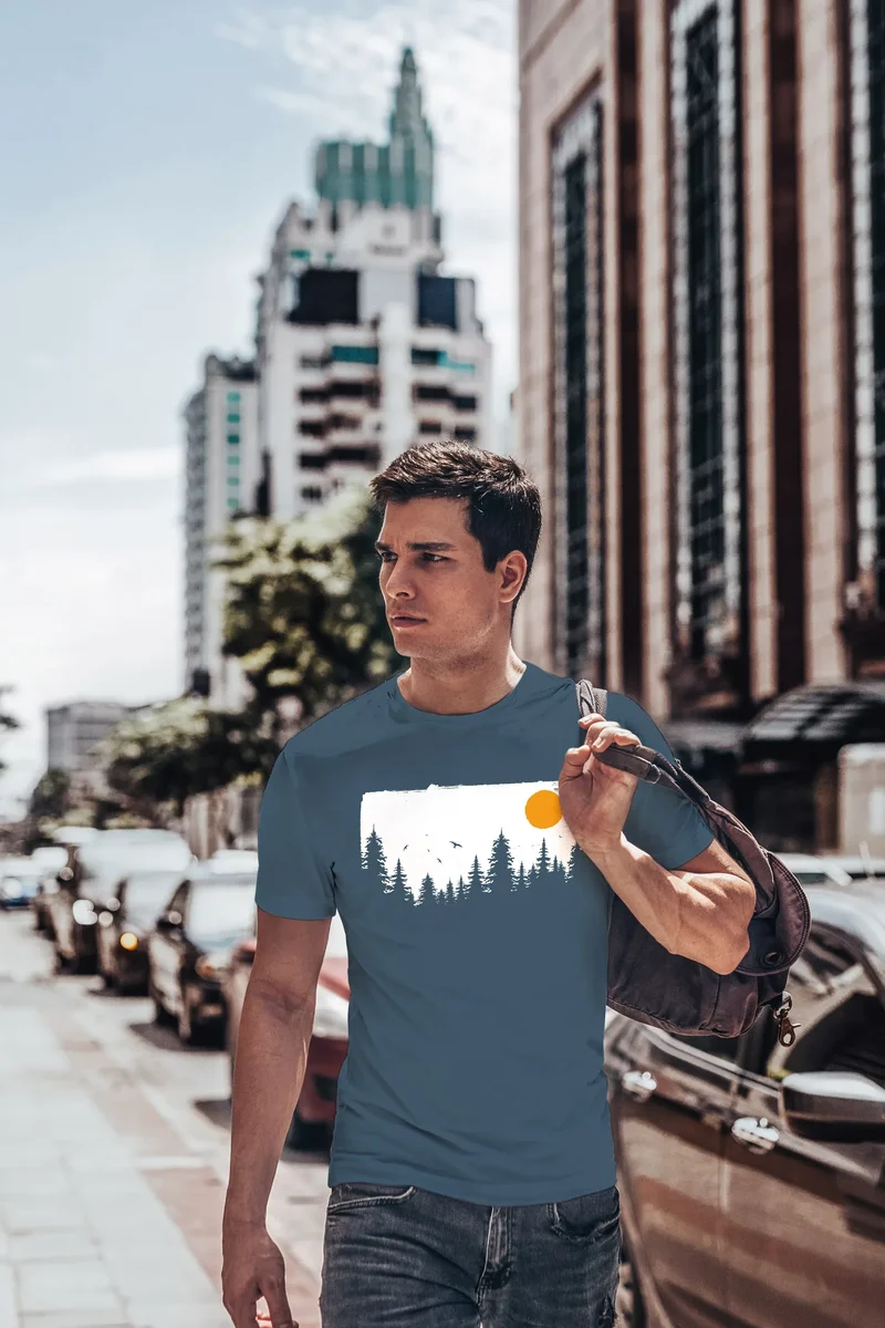 Herren T-Shirt Wald Bäume Outdoor Adventure Abenteuer Natur-Liebhaber Fashion Streetstyle