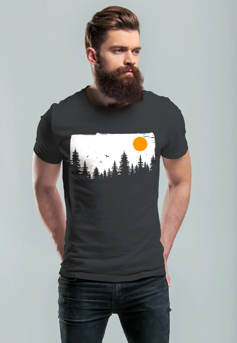 Herren T-Shirt Wald Bäume Outdoor Adventure Abenteuer Natur-Liebhaber Fashion Streetstyle