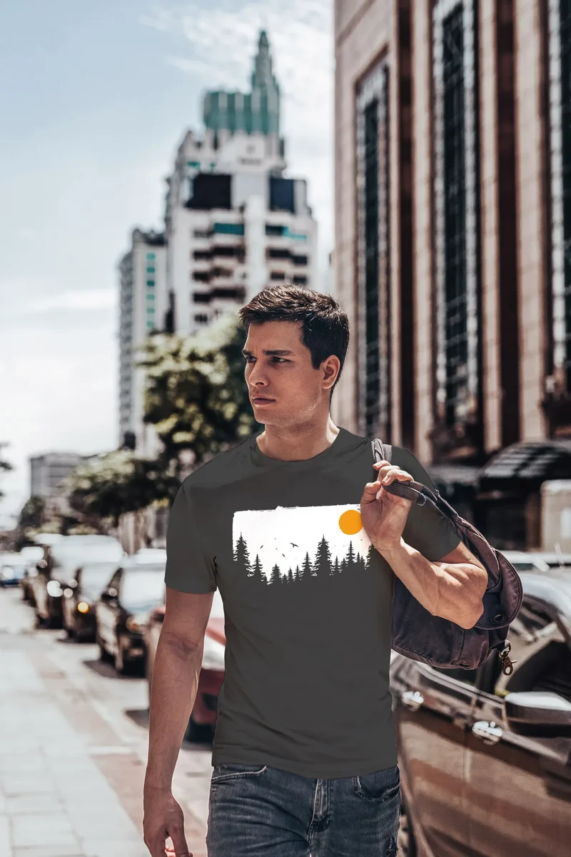 Herren T-Shirt Wald Bäume Outdoor Adventure Abenteuer Natur-Liebhaber Fashion Streetstyle