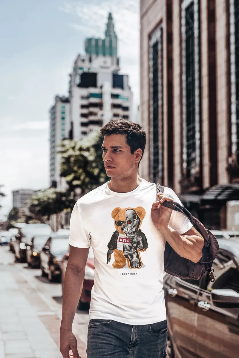 Herren T-Shirt Print Teddy Bär I'll bear back Meme Parodie Spruch Techwear Fashion Streetstyle