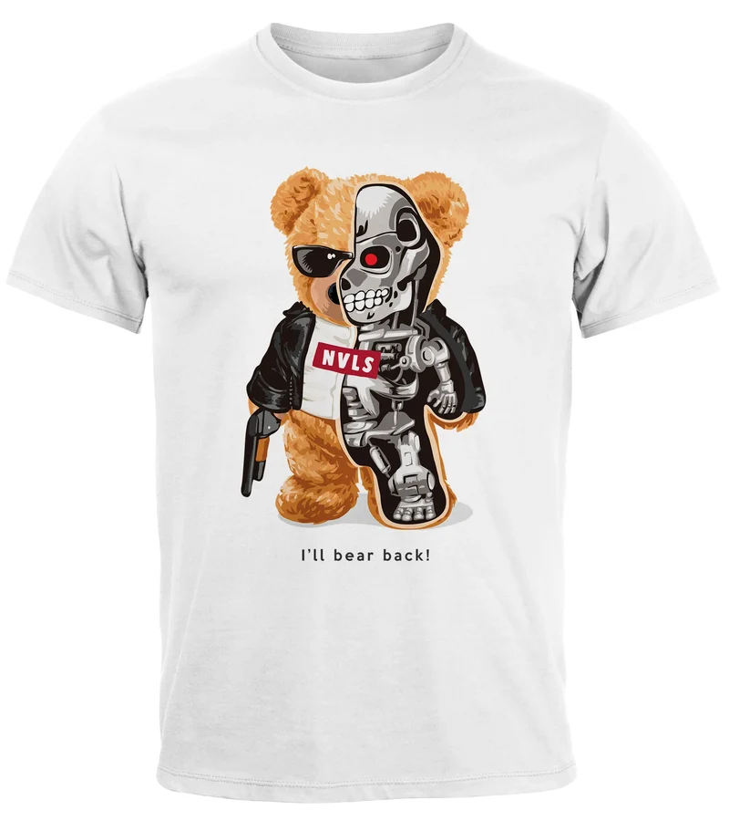 Herren T-Shirt Print Teddy Bär I'll bear back Meme Parodie Spruch Techwear Fashion Streetstyle