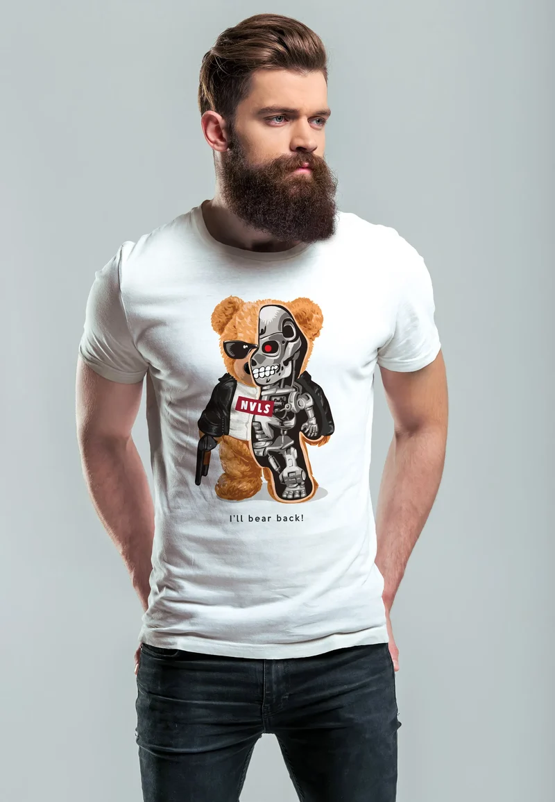 Herren T-Shirt Print Teddy Bär I'll bear back Meme Parodie Spruch Techwear Fashion Streetstyle